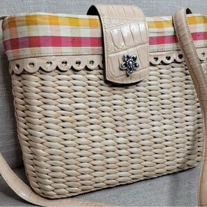 Brighton Natural Straw Basket Leather Scallop Heart Plaid Croc Crossbody Purse